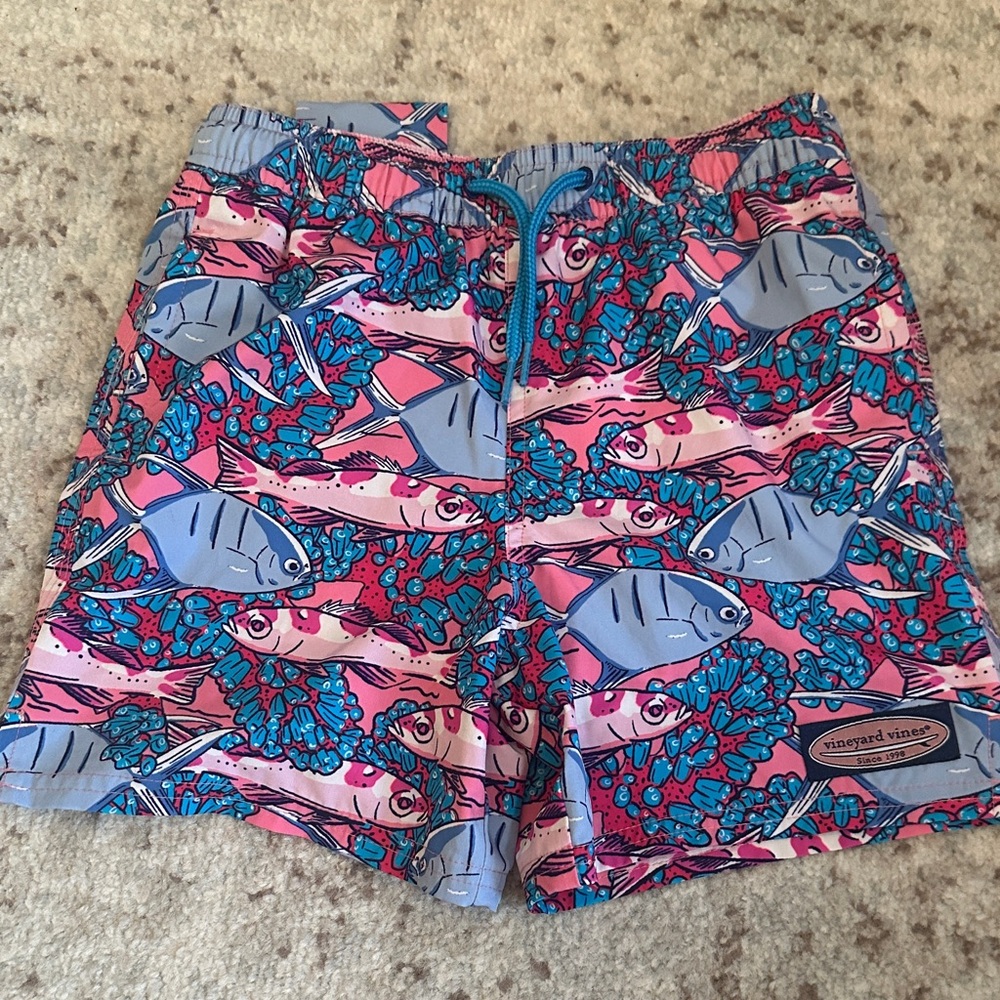 Vineyard Vines Pink, Blue & Teal Fish-Pattern Swim Shorts